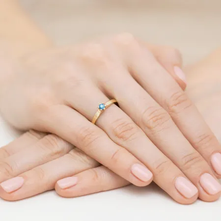 Złoty Pierścionek z Topazem pr 585 Grawer