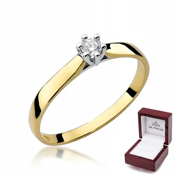 Złoty Pierścionek Brylant 0,10ct Próba 585 Grawer