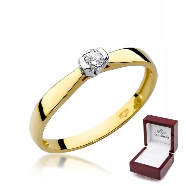 Złoty 585 Pierścionek Zaręczynowy Brylant Grawer
