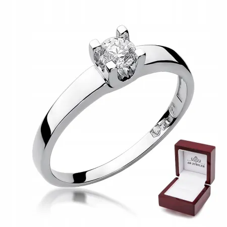 Pierścionek 585 Białe Złoto Brylant 0,30ct Grawer