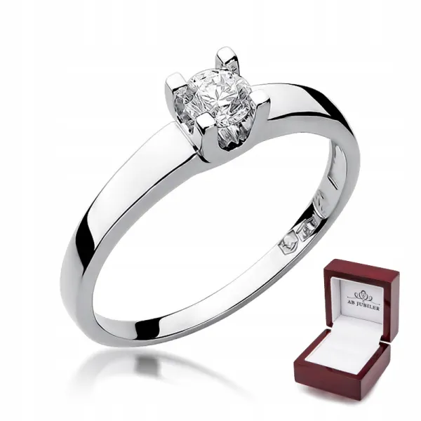 Pierścionek 585 Białe Złoto Brylant 0,30ct Grawer