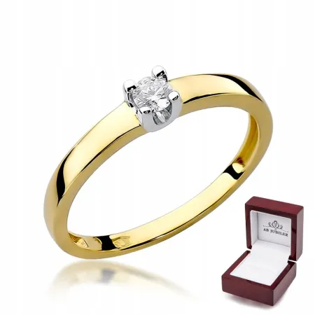Złoty 585 Pierścionek Zaręczynowy Brylant Grawer