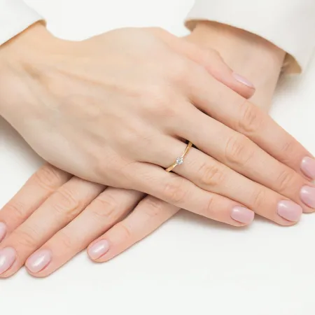 Zaręczynowy 585 Pierścionek Brylant Różowe Złoto 