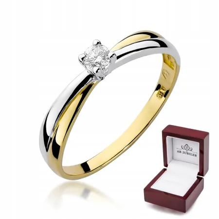Złoty Pierścionek Zaręczynowy 585 Brylant 0,10ct
