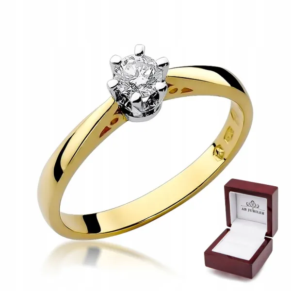 Złoty 14K Zaręczynowy Pierścionek Brylant 0,30ct