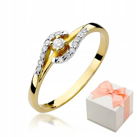 Złoty 585 Pierścionek Zaręczynowy Brylant 0,11ct