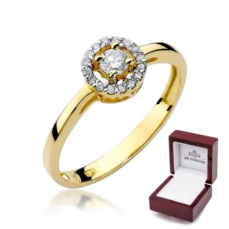 Złoty 585 Pierścionek Brylanty 0,20ct Grawer