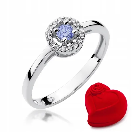 Pierścionek Białe Złoto Tanzanit Brylant Próba 585