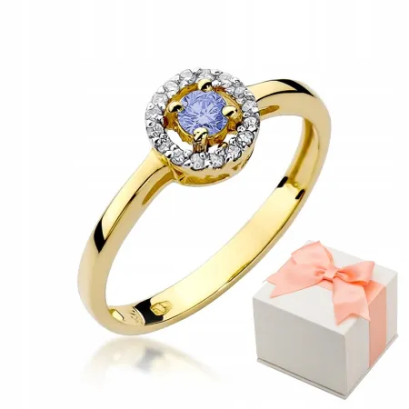 Złoty 585 Pierścionek Tanzanit Brylanty Grawer