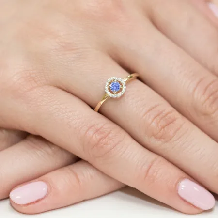 Złoty 585 Pierścionek Tanzanit Brylanty Grawer