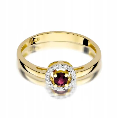 Pierścionek 585 Białe Złoto Rubin Diamenty Prezent