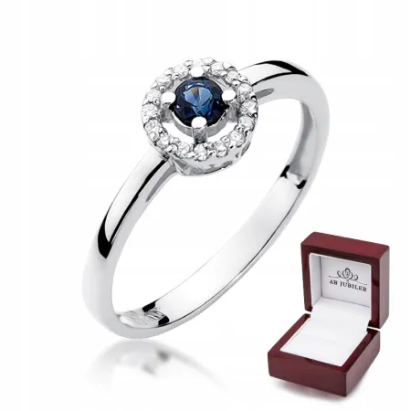 Pierścionek Zaręczynowy Szafir Diamenty Próba 585