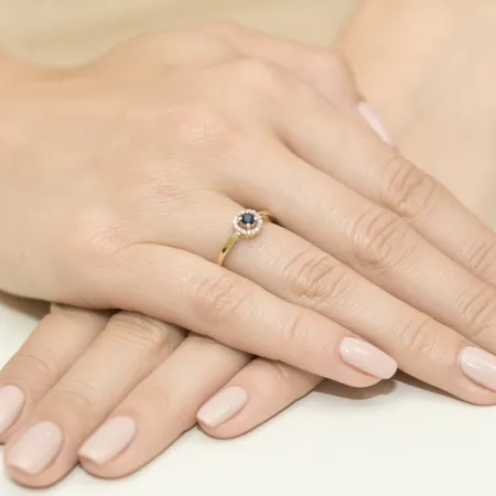 Złoty Pierścionek Zaręczynowy 585 Szafir Diamenty