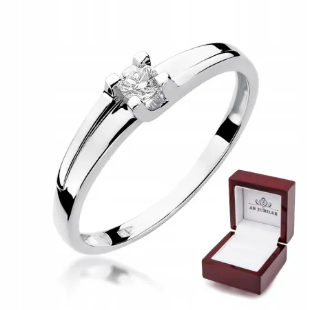 Pierścionek Białe Złoto 585 Brylant 0,12ct Grawer