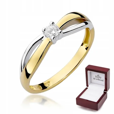 Złoty 585 Pierścionek Zaręczynowy Brylant 0,10ct