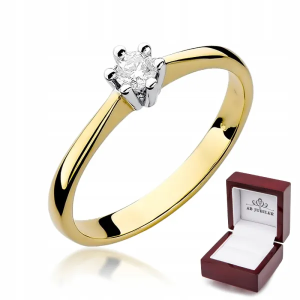 Złoty 585 Pierścionek Zaręczynowy Brylant 0,15ct