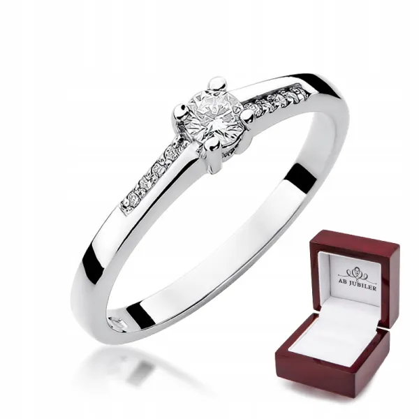 Pierścionek 585 Brylant Białe Złoto 0,19ct Grawer