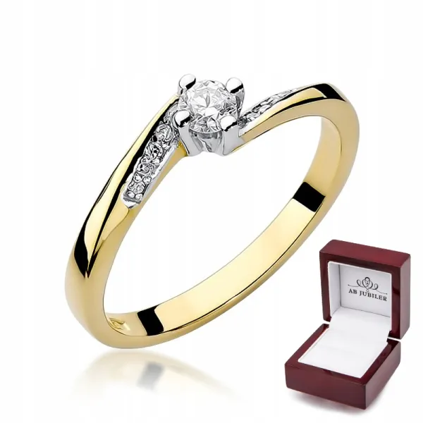 Złoty Pierścionek 585 z Brylantami 0,19ct Grawer