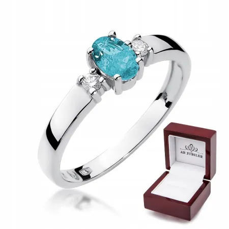 Pierścionek 585 Białe Złoto Topaz Brylanty Grawer 