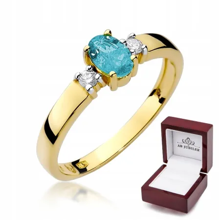 Złoty 585 Pierścionek Topaz Brylant Prezent Grawer