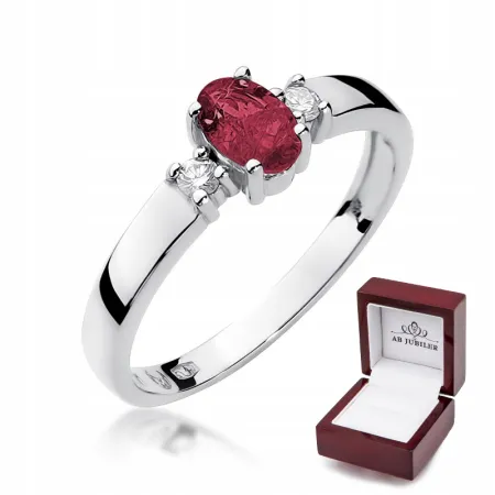 Pierścionek 585 Zaręczynowy z Rubinem Diamentami