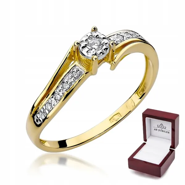 Złoty 585 Pierścionek Zaręczynowy Brylant 0,10ct