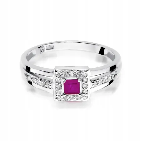 Złoty 585 Pierścionek Rubin Diament Grawer Prezent