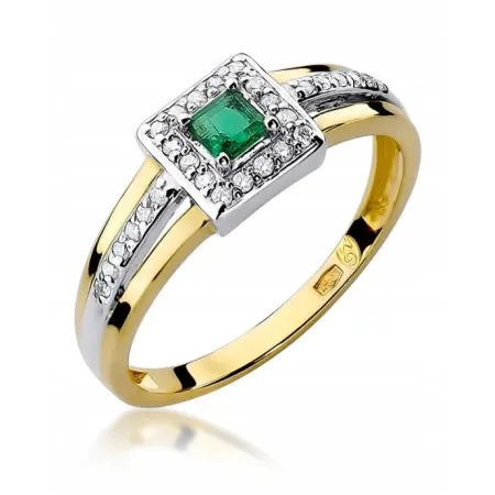 Pierścionek Białe Złoto Szmaragd Diament Próba 585