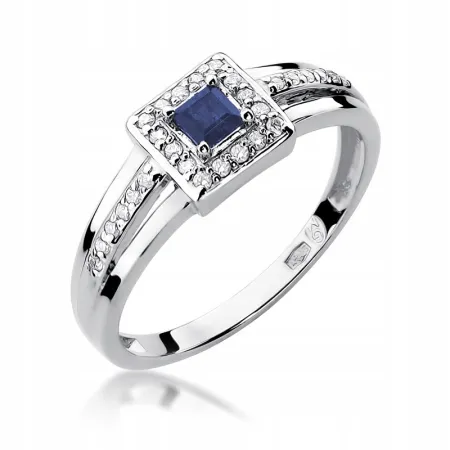 Złoty 585 Pierścionek Zaręczynowy Szafir Diamenty