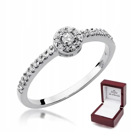 Złoty 585 Pierścionek z Brylantami 0,19ct Grawer
