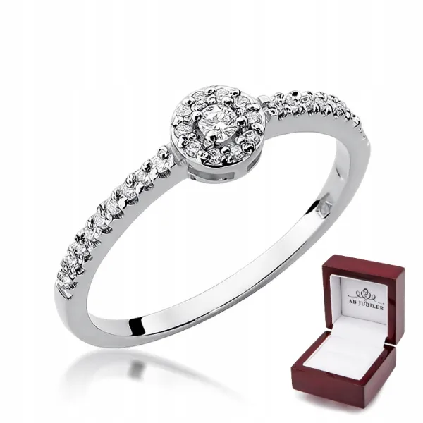 Złoty 585 Pierścionek z Brylantami 0,19ct Grawer