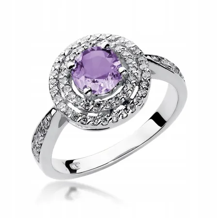 Złoty 585 Pierścionek Ametyst 0,90ct Brylanty