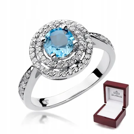 Pierścionek Białe Złoto 585 Topaz 0,80ct Brylanty
