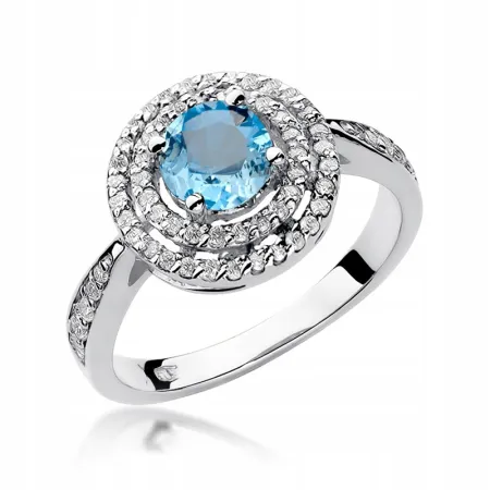 Złoty 585 Pierścionek Topaz Brylanty na Prezent