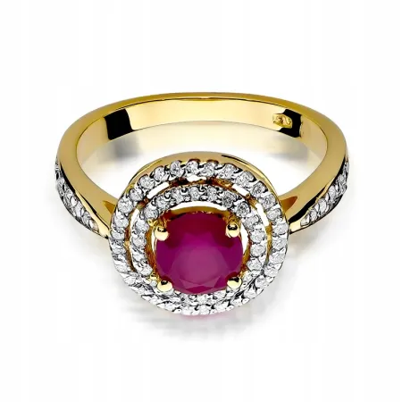 Pierścionek 585 Białe Złoto Rubin Brylanty Grawer