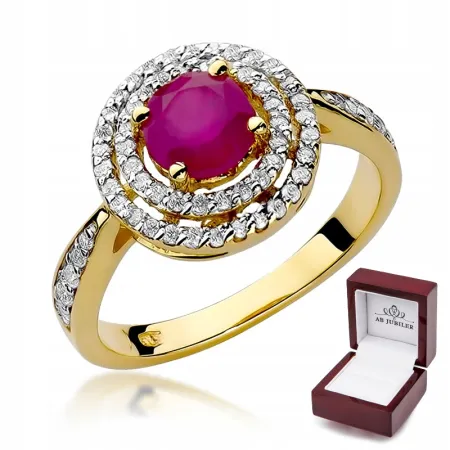 Złoty 585 Pierścionek Rubin Brylant Prezent Grawer