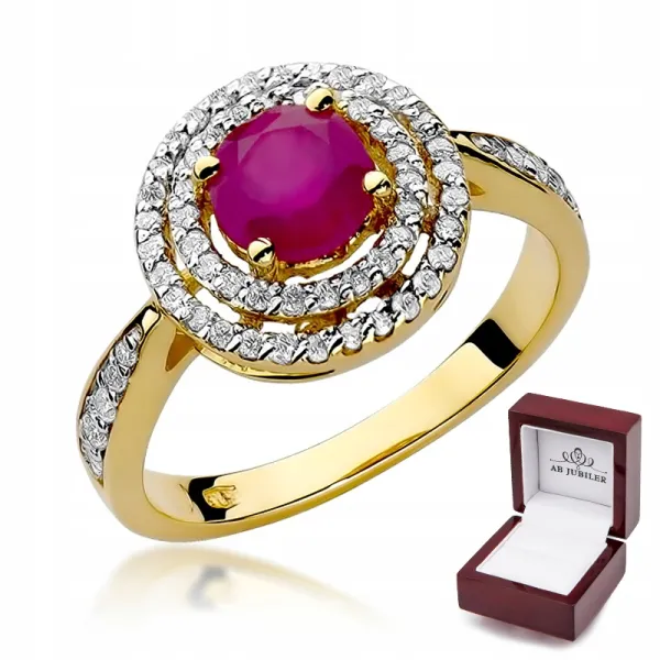 Złoty 585 Pierścionek Rubin Brylant Prezent Grawer