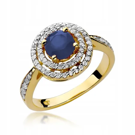 Pierścionek 585 Białe Złoto Szafir Diamenty Grawer