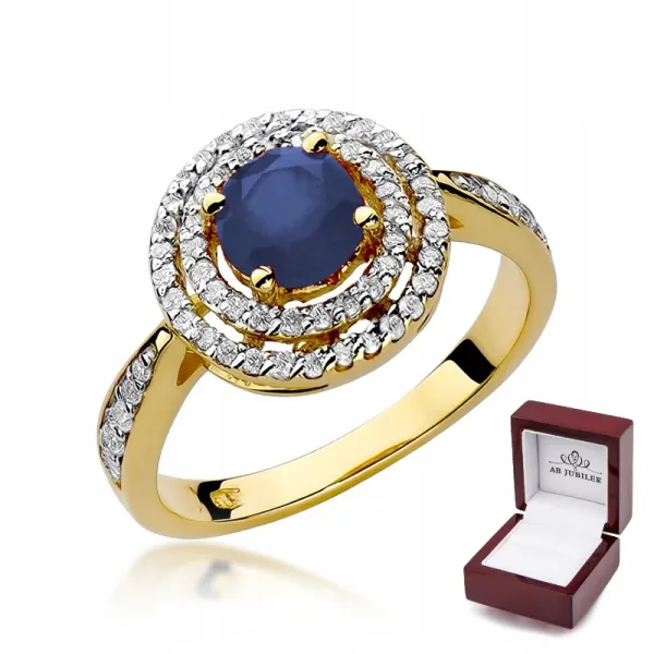 Złoty Pierścionek Szafir Diamenty Próba 585 Grawer