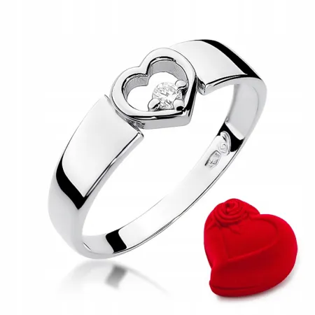 Pierścionek 585 Białe Złoto Serce Brylant Prezent