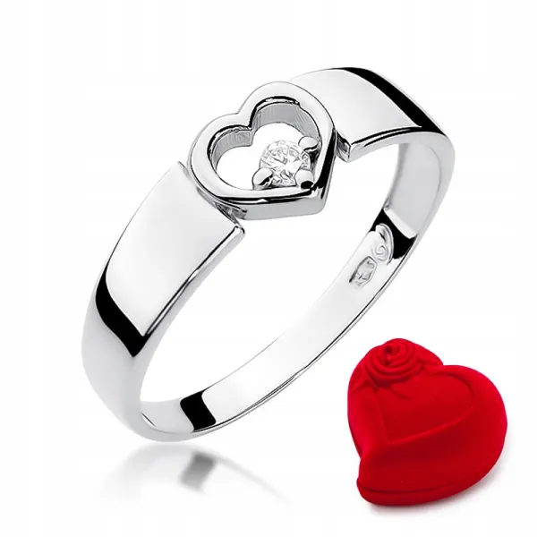 Pierścionek 585 Białe Złoto Serce Brylant Prezent