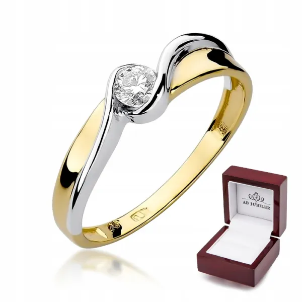 Złoty 585 Pierścionek Zaręczynowy Brylant 0,15ct