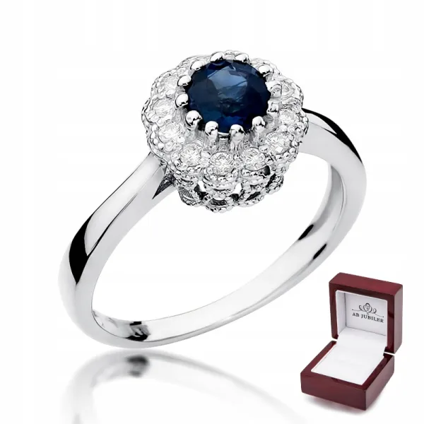 Pierścionek Zaręczynowy Szafir Diamenty Próba 585