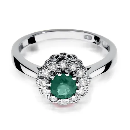 Złoty Pierścionek Szmaragd Brylanty pr 585 Grawer