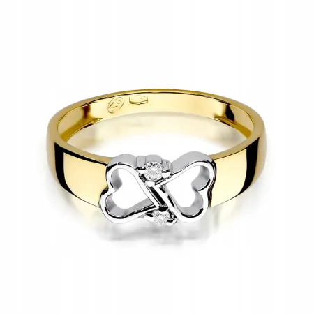 Złoty Pierścionek 585 Zaręczynowy Brylanty Serca