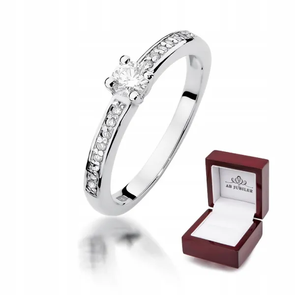 Pierścionek 585 Brylanty Białe Złoto 0,28ct Grawer
