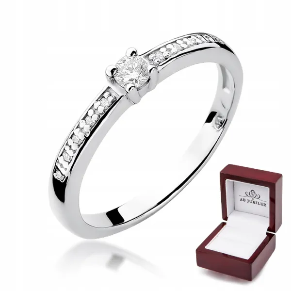 Złoty 585 Pierścionek Zaręczynowy Brylanty 0,13ct