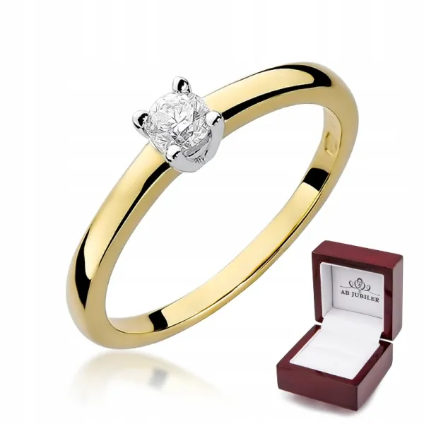 Złoty 585 Pierścionek Zaręczynowy Brylant 0,20ct