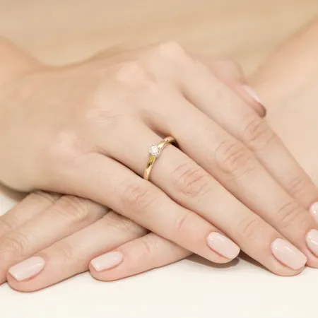 Złoty 585 Pierścionek Zaręczynowy Brylant 0,20ct