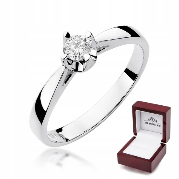 Pierścionek 585 Białe Złoto Brylant 0,20ct Grawer